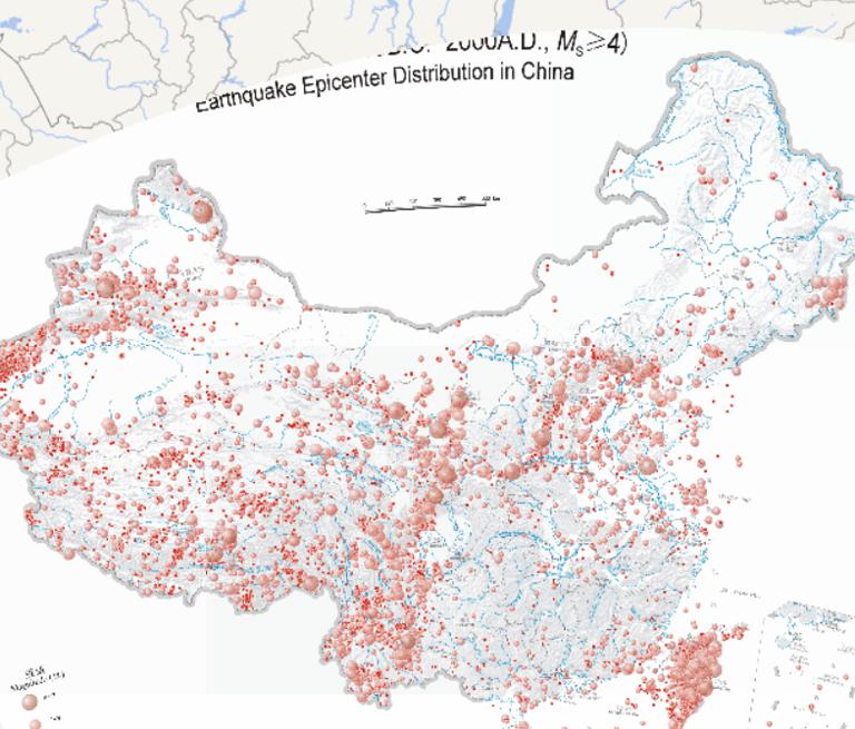 中国地震震中分布（震级4级以上）在线地图