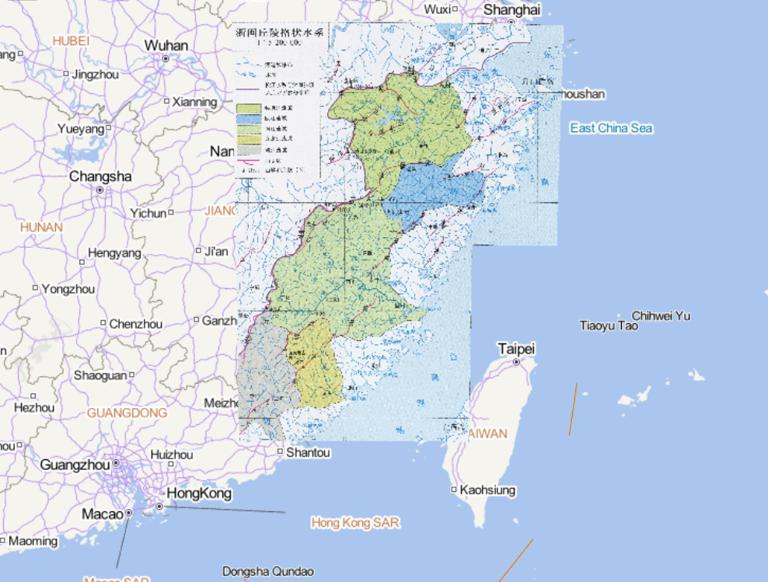 中国浙闽丘陵格状水系在线地图