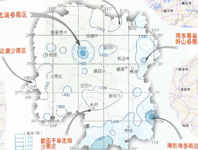 中国湖南省年降水量在线地图