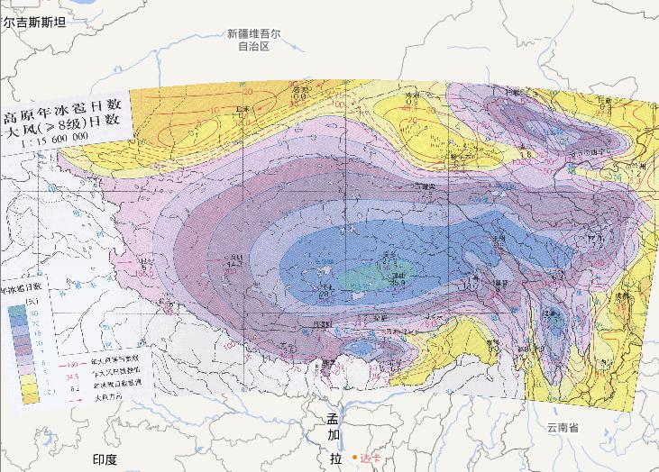 中国青藏高原年冰雹日数和年大风（≥8级）日数在线地图