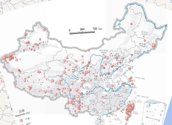 中国地震震中分布（公元前2300-公元2000年，4月，震级4级以上）