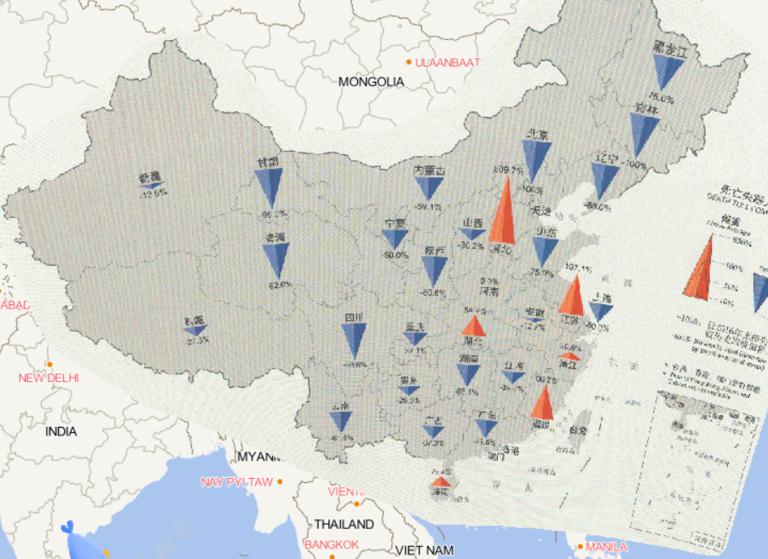 2016年中国分省死亡失踪人口与2000年以来均值对比情况在线地图