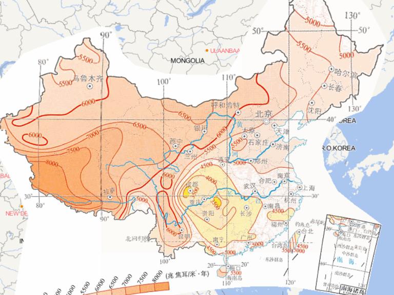 中国年太阳总辐射量在线地图