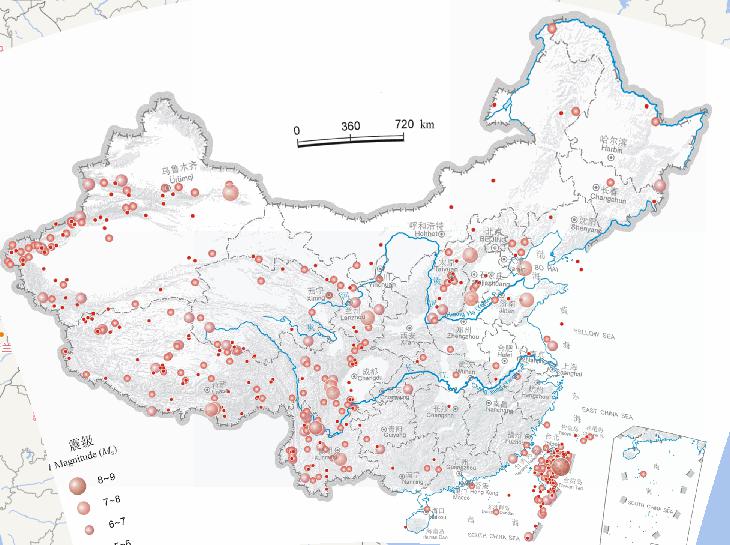 中国地震震中分布（公元前2300-公元2000年，6月，震级4级以上）