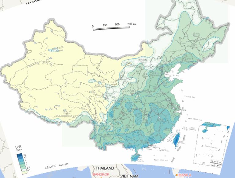 中国多年平均日降水50毫米以上日数在线地图