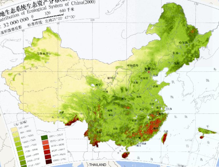 2000年中国陆地生态系统生态资产分布在线地图