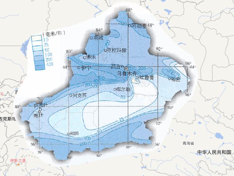 中国新疆维吾尔自治区年降水量在线地图