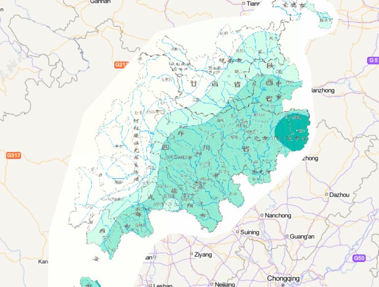 中国汶川灾区年大雨日数分布（日降水大于等于25mm）在线地图