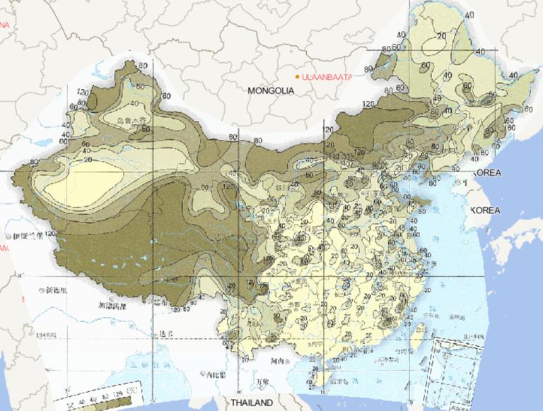 1961-2015年中国年大风日数最大值在线地图