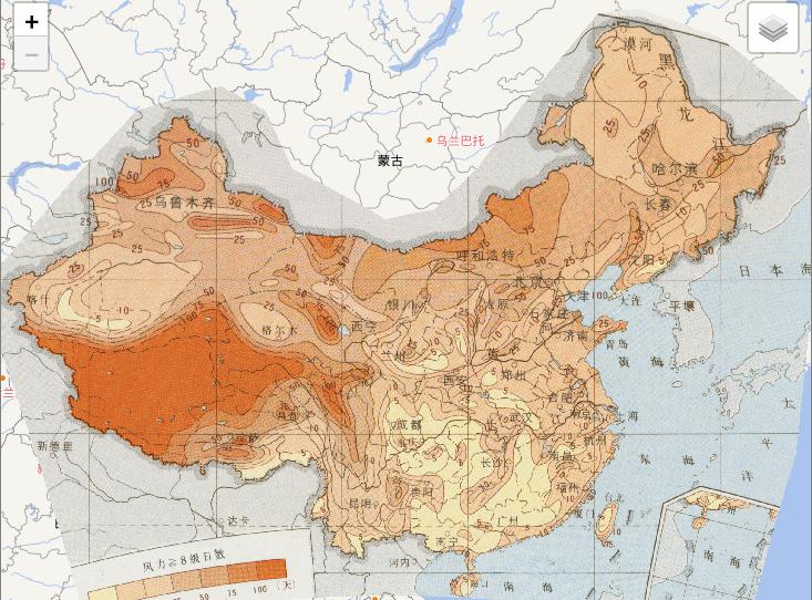 中国农业气象灾害年大风日数在线地图