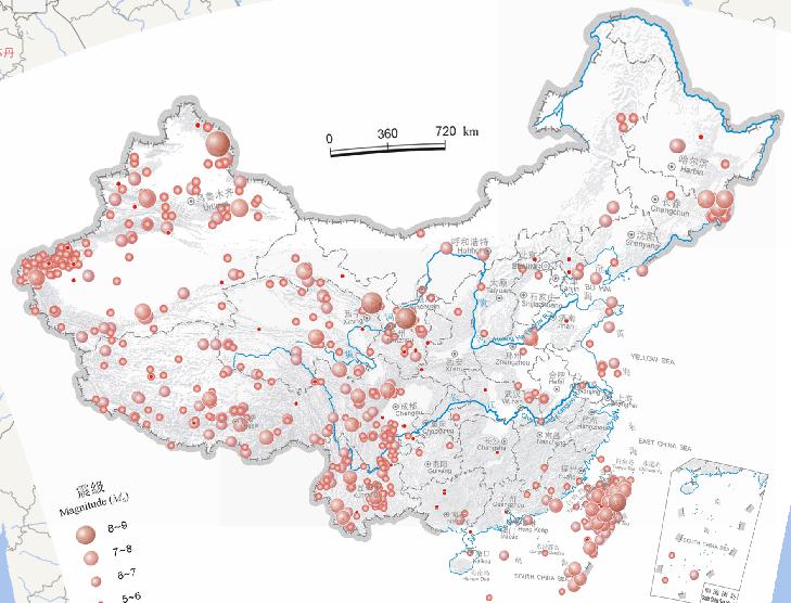 中国地震震中分布在线地图（公元1911年至公元1949年，震级4级以上）