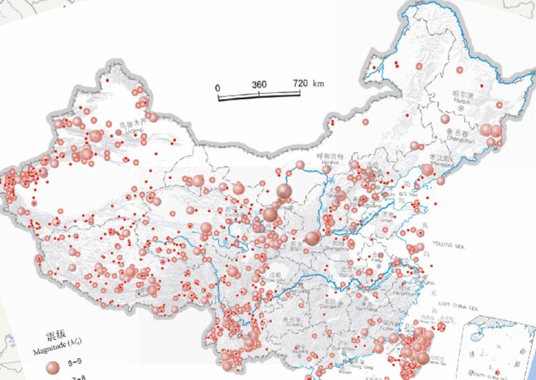 中国地震震中分布（公元前2300-公元2000年，冬季，震级4级以上）
