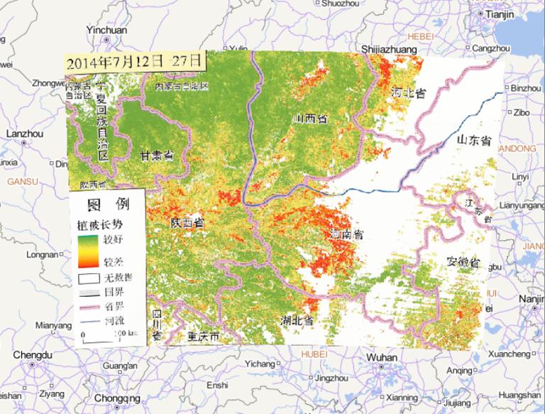 2014年7月12日-27日河南中西部、陕西南部地区植被长势在线地图