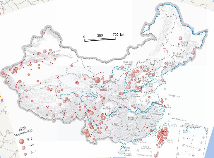 中国地震震中分布（公元前2300-公元2000年，5月，震级4级以上）