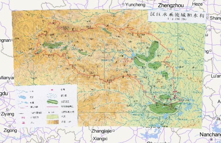 中国汉江水系流域和水利在线地图