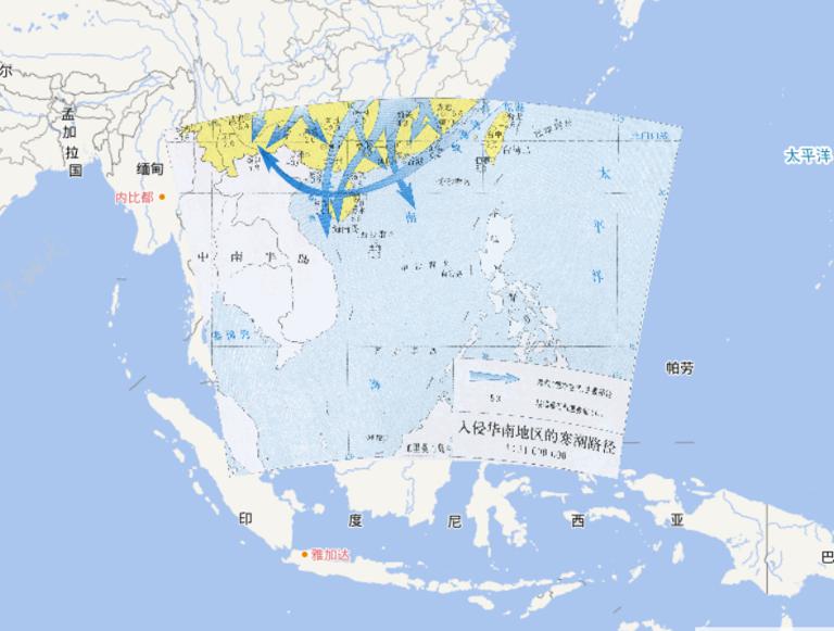 入侵中国华南地区的寒潮路径在线地图