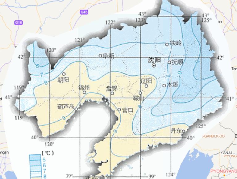 中国辽宁省年平均气温在线地图