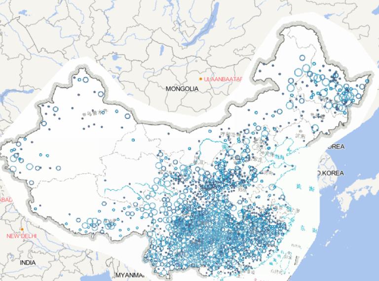 2014年全国洪涝和地质灾害发生频次分布在线地图