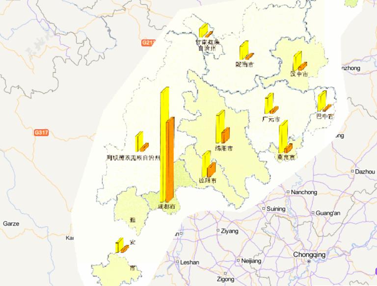 中国汶川灾区固定资产投资和地方财政预算在线地图
