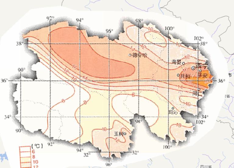 中国青海省七月平均气温在线地图