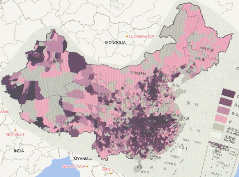 2016年中国洪涝和地质灾害分县倒塌房屋数量在线地图