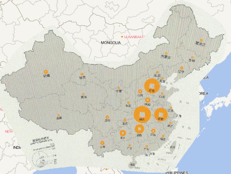 2016年中国洪涝和地质灾害分省直接经济损失情况在线地图