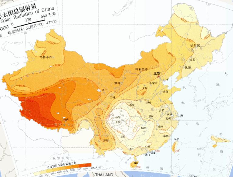 中国年太阳总辐射量在线地图