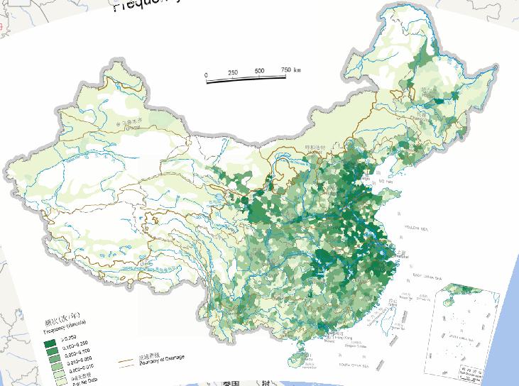 中国（1736年至1911年）水灾频次历史地图