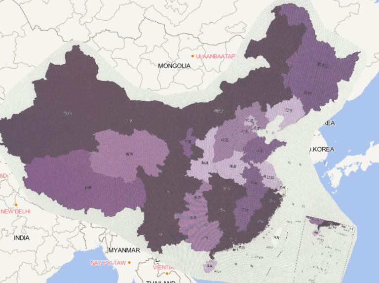 2016年中国低温冷冻和雪灾分省综合灾情指数在线地图