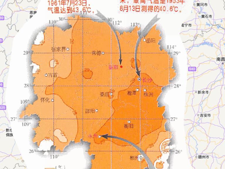 中国湖南省七月平均气温在线地图