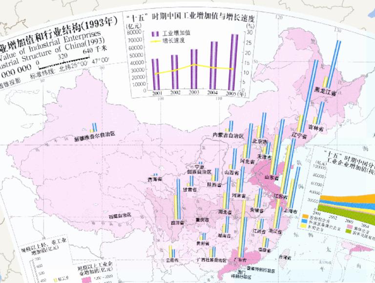 1993年中国工业企业增加值和行业结构在线地图