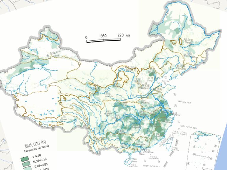 中国6月份水灾频次在线地图（1949年至2000年）