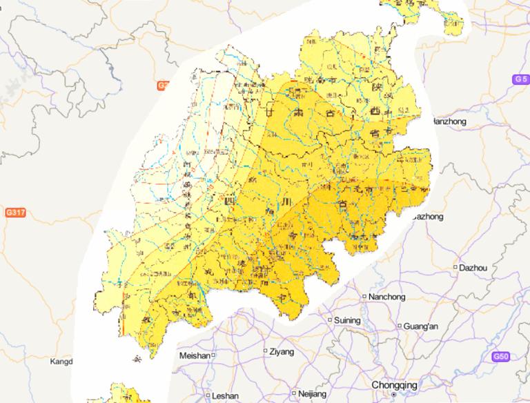 中国汶川灾区平均气温分布在线地图