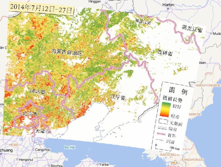 2014年7月12日-27日辽宁中西部及南部、内蒙古东部地区植被长势在线地图