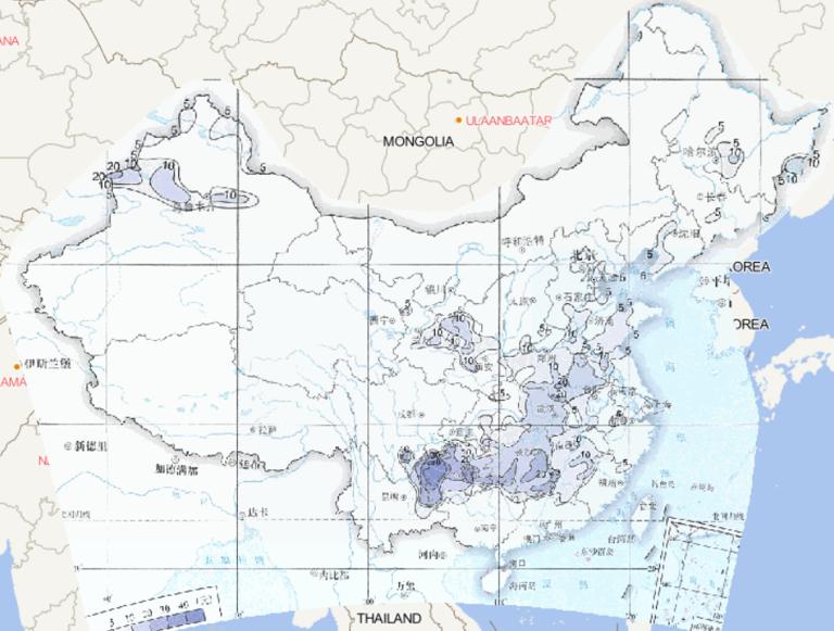 1961-2015年中国年雨凇日数最大值在线地图
