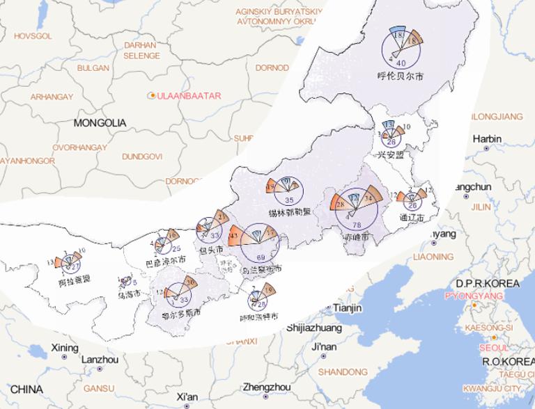 2014年内蒙古自治区分灾种灾害频次分布在线地图