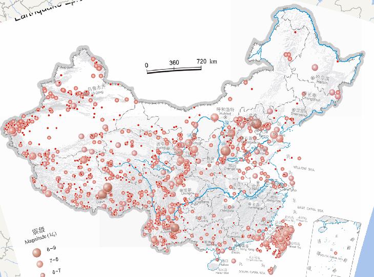 中国地震震中分布（公元前2300-公元2000年，秋季，震级4级以上）