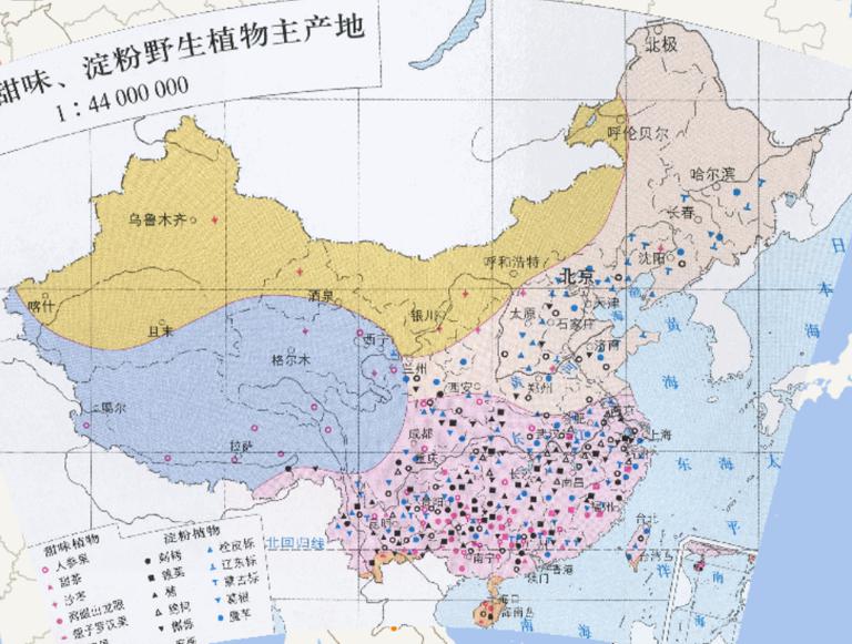 中国主要甜味、淀粉野生植物主产地在线地图