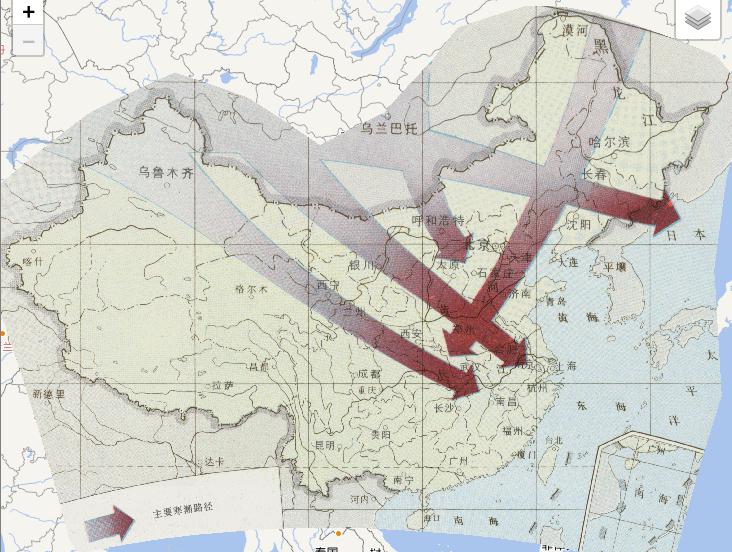 中国农业气象灾害主要寒潮路径在线地图