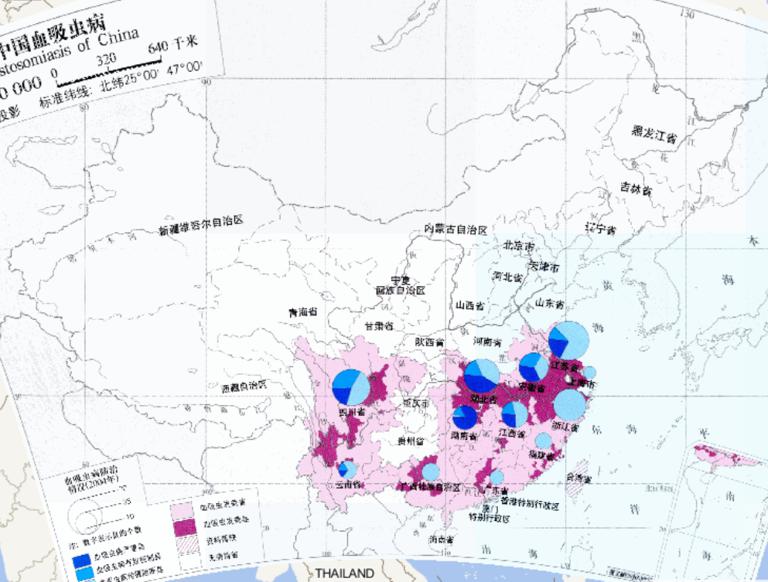 中国血吸虫病在线地图（1:3200万）