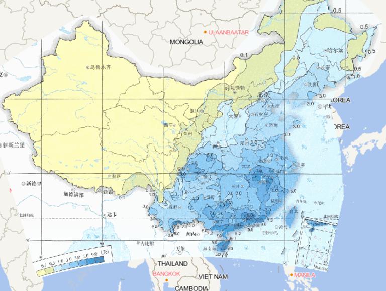 1981-2010年中国平均年暴雨日数在线地图