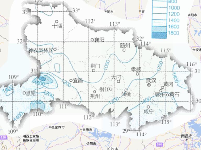 中国湖北省年降水量在线地图