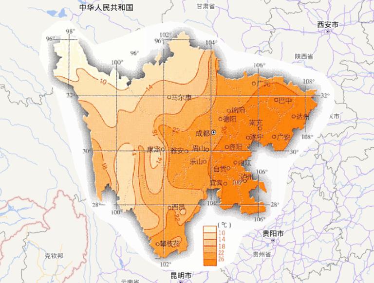 中国四川省七月平均气温在线地图