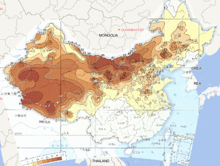 1961-2015年中国年沙尘暴日数最大值在线地图