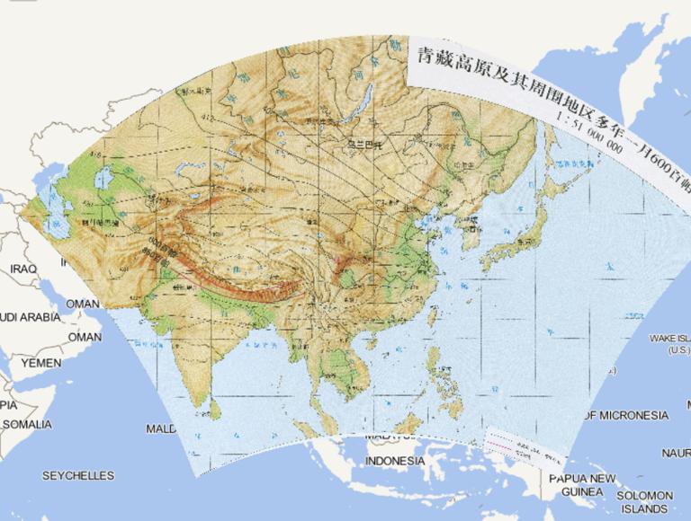 中国青藏高原及其周围地区多年一月600百帕平均图在线地图