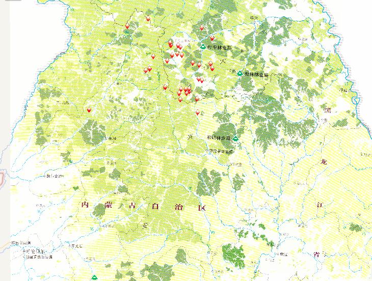 2010年中国大兴安岭森林火灾黑龙江、内蒙古大兴安岭森林分布及火点位置在线地图