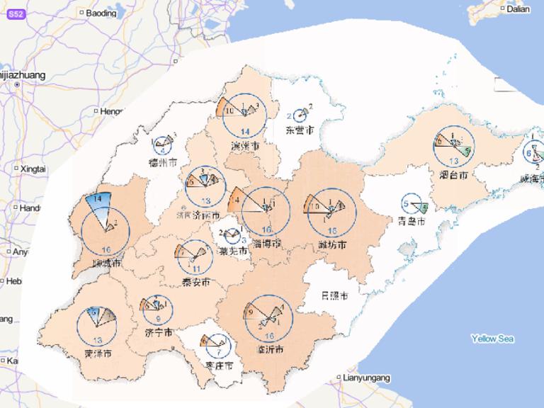 2014年山东省分灾种灾害频次分布在线地图