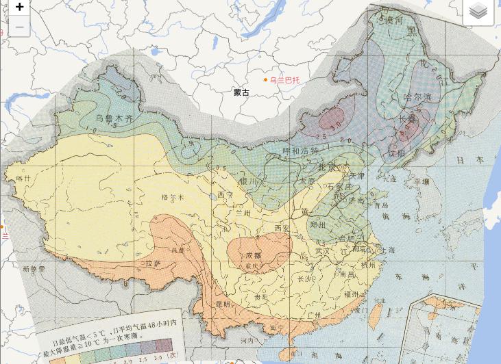 中国农业气象灾害秋季寒潮次数在线地图