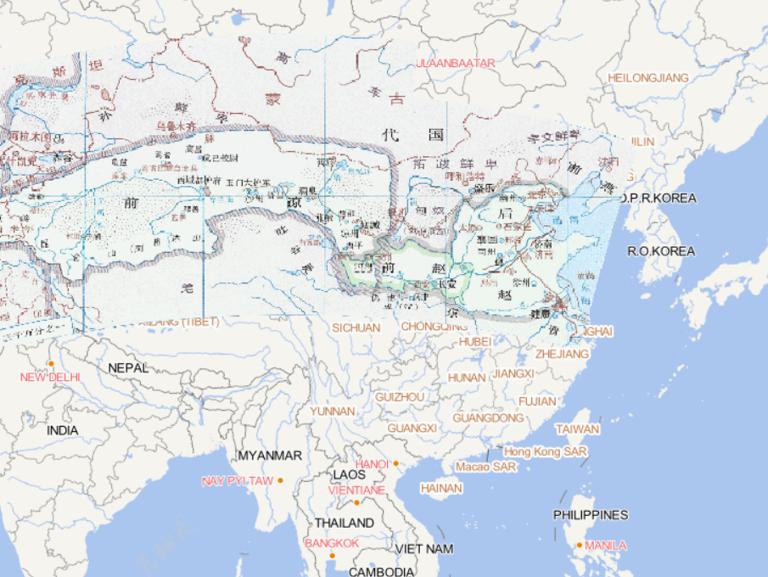 中国东晋十六国时期前凉（324年）前赵（325年）后赵（345年）的在线历史地图