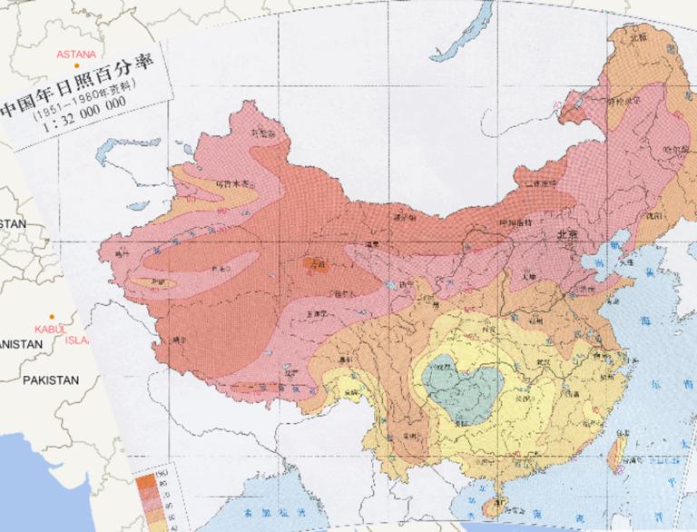 中国年日照百分率（1951-1980年资料）在线地图
